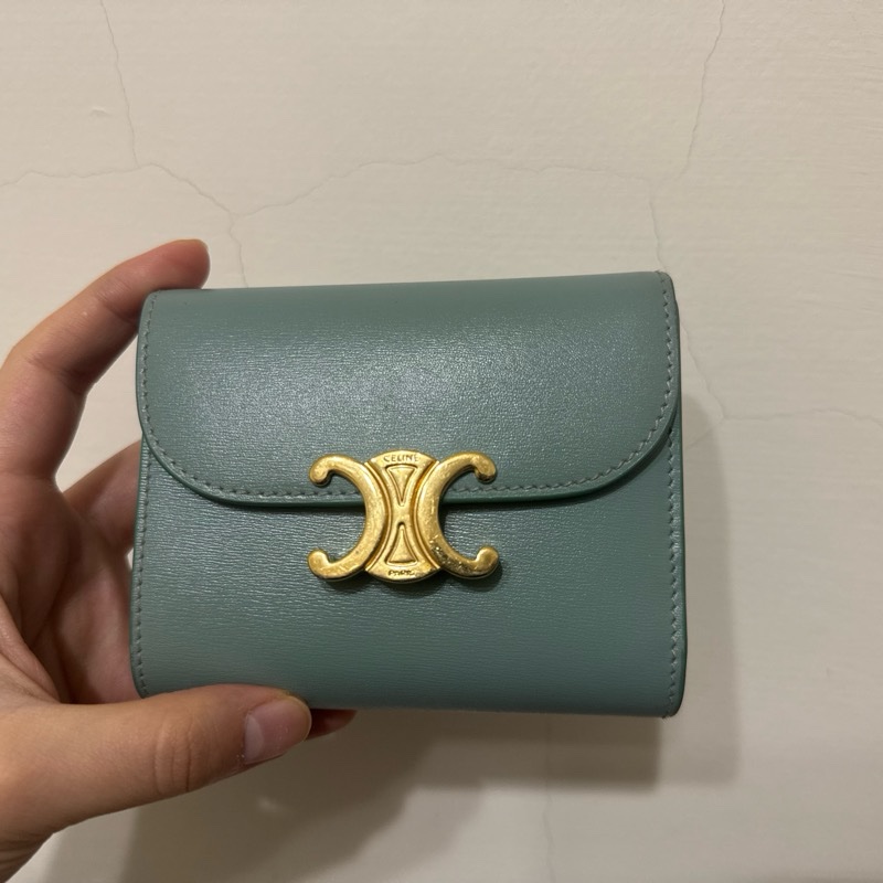 CELINE 藍色 三折短夾 使用幾次-1