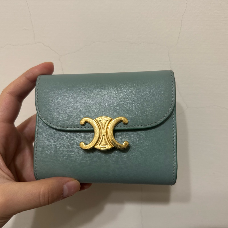 CELINE 藍色 三折短夾 使用幾次-5