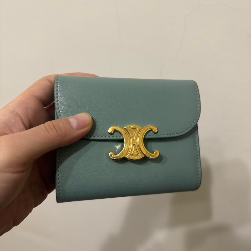 CELINE 藍色 三折短夾 使用幾次-16