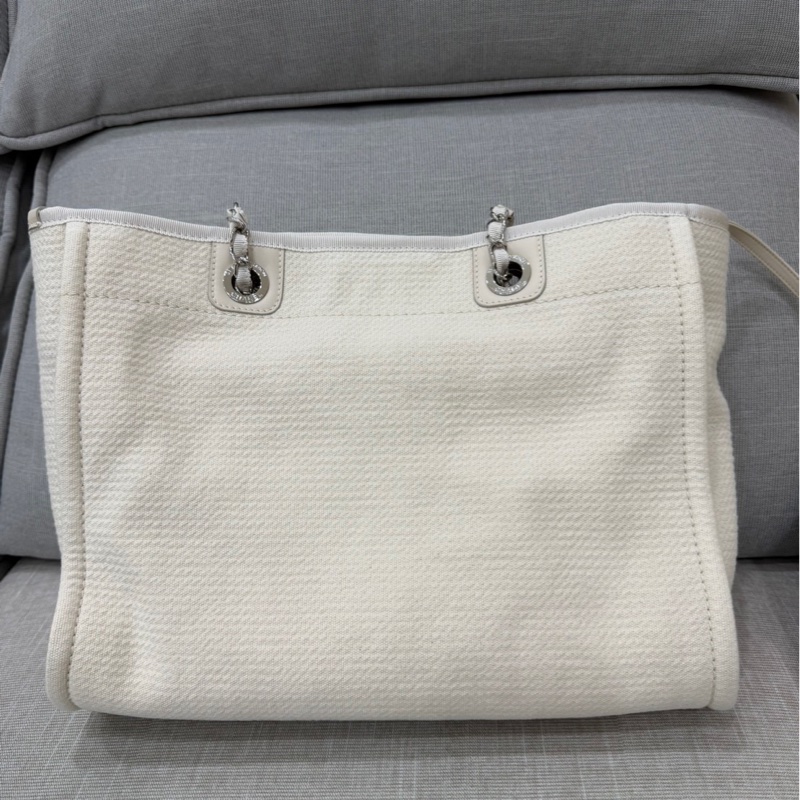 香奈兒CHANEL 經典Deauville帆布鏈帶托特包(米白)-6