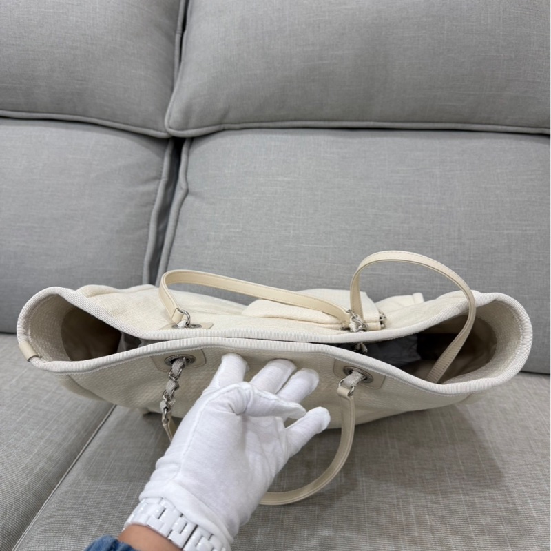 香奈兒CHANEL 經典Deauville帆布鏈帶托特包(米白)-14