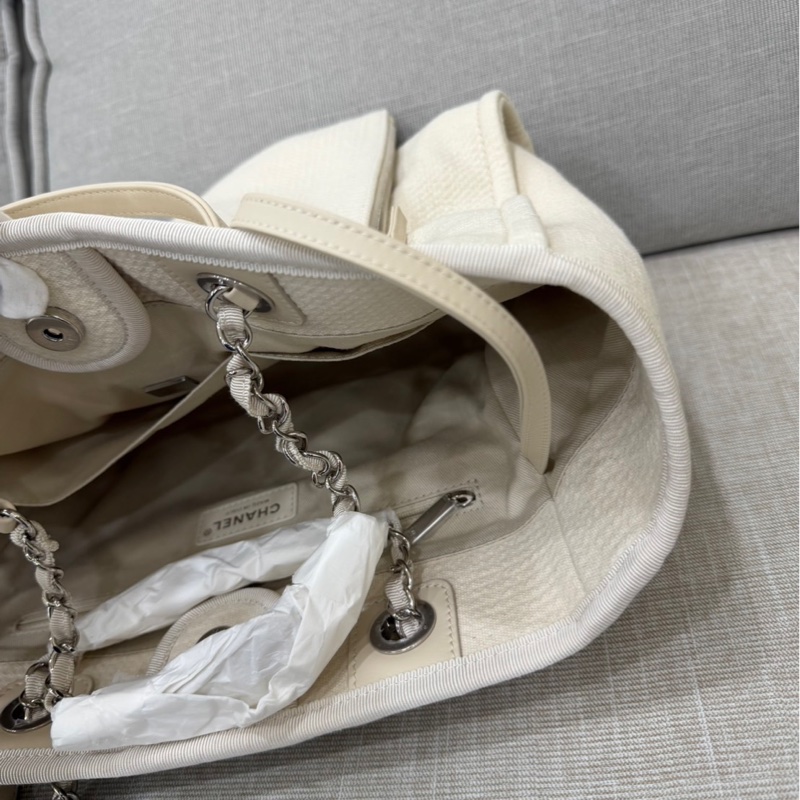 香奈兒CHANEL 經典Deauville帆布鏈帶托特包(米白)-15