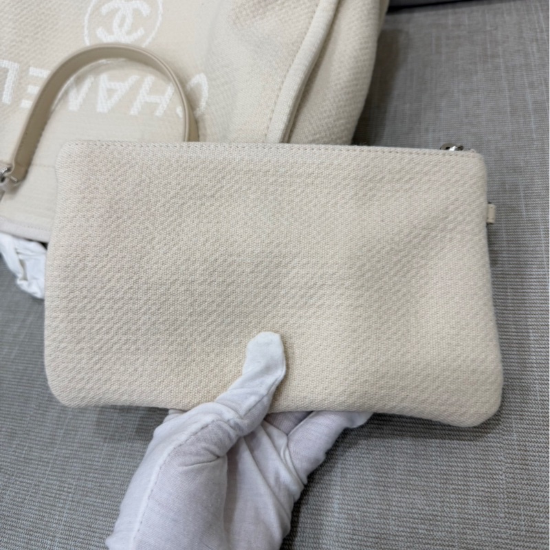 香奈兒CHANEL 經典Deauville帆布鏈帶托特包(米白)-25