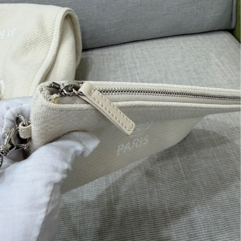 香奈兒CHANEL 經典Deauville帆布鏈帶托特包(米白)-35