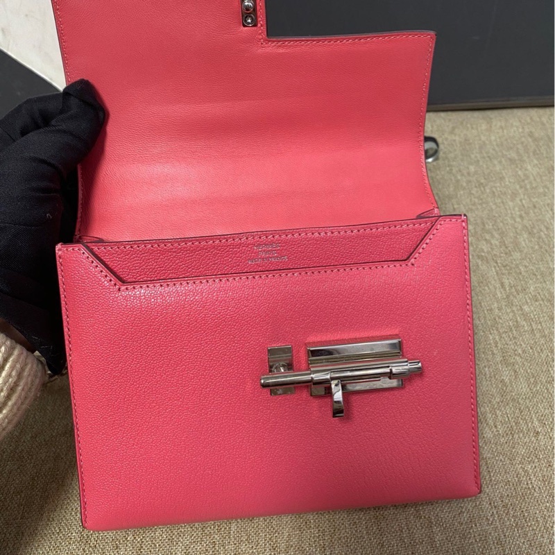 🌈Hermes💗Mini Verrou💗唇膏粉銀扣💗98新🌟手槍包🌟愛馬仕🌟-1