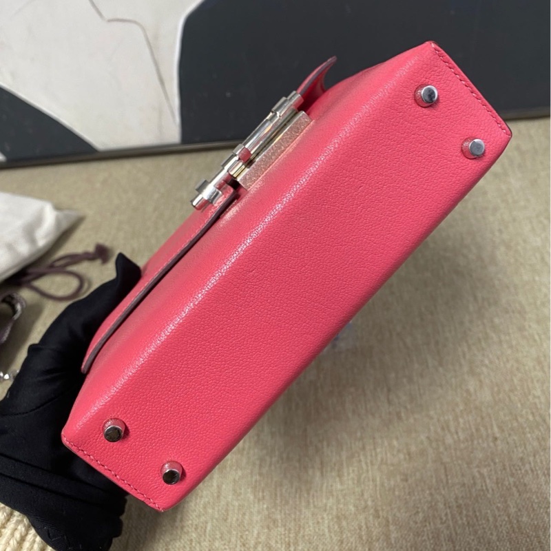 🌈Hermes💗Mini Verrou💗唇膏粉銀扣💗98新🌟手槍包🌟愛馬仕🌟-8