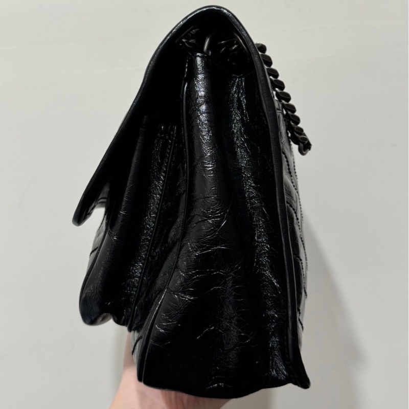 YSL NIKI 經典黑銀復古小牛皮斜背包D扣款-3