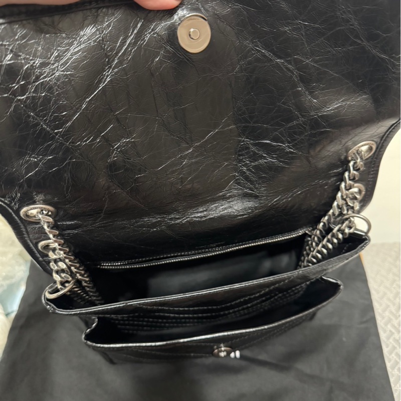 YSL NIKI 經典黑銀復古小牛皮斜背包D扣款-10