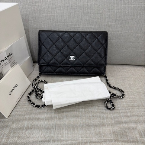 香奈兒 Chanel  經典荔枝紋牛皮 WOC 黑色 銀釦