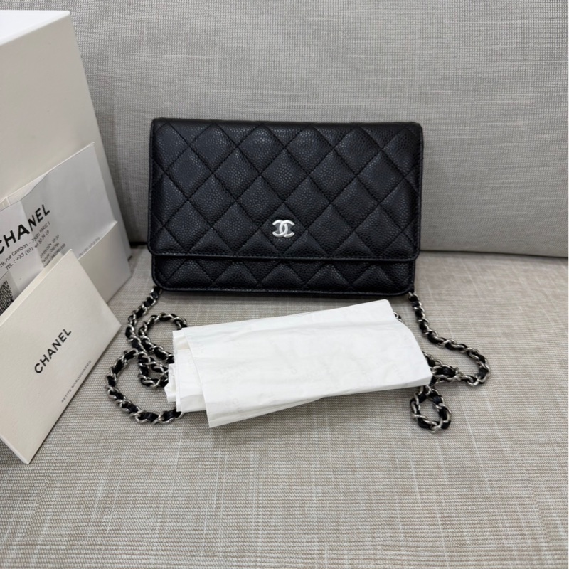 香奈兒 Chanel  經典荔枝紋牛皮 WOC 黑色 銀釦-0