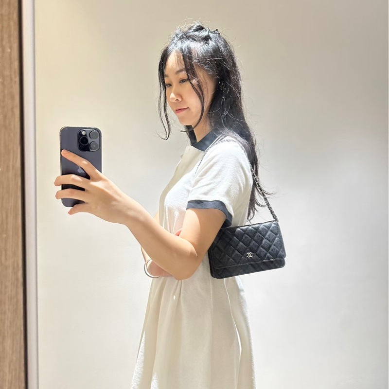 香奈兒 Chanel  經典荔枝紋牛皮 WOC 黑色 銀釦-2