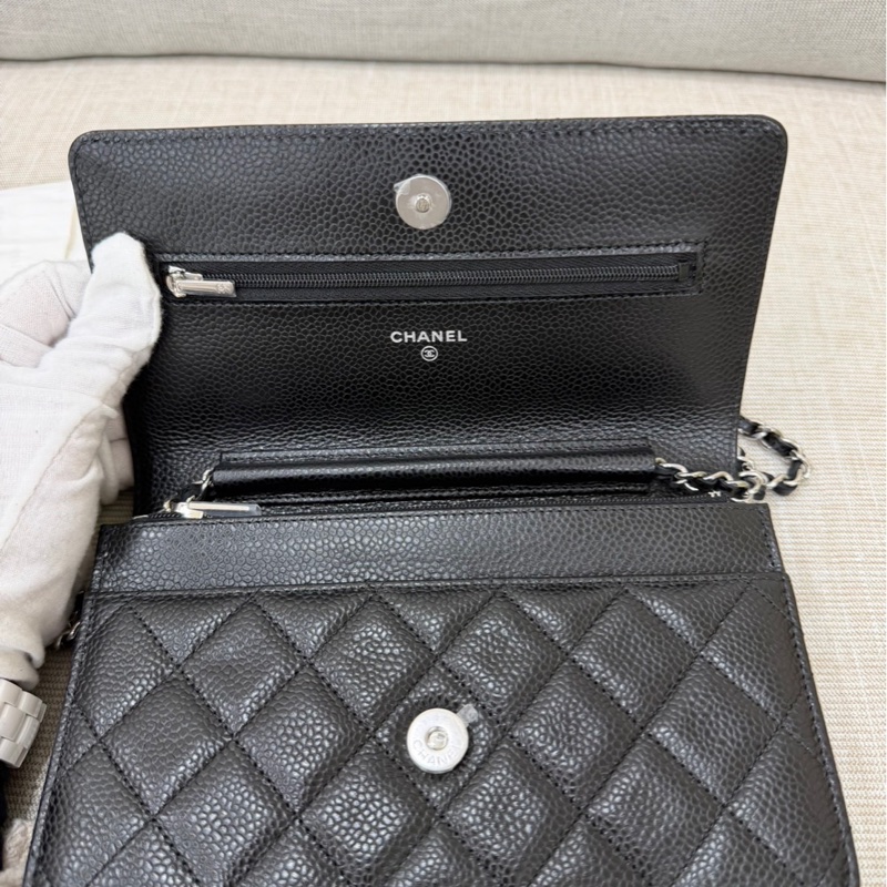 香奈兒 Chanel  經典荔枝紋牛皮 WOC 黑色 銀釦-15