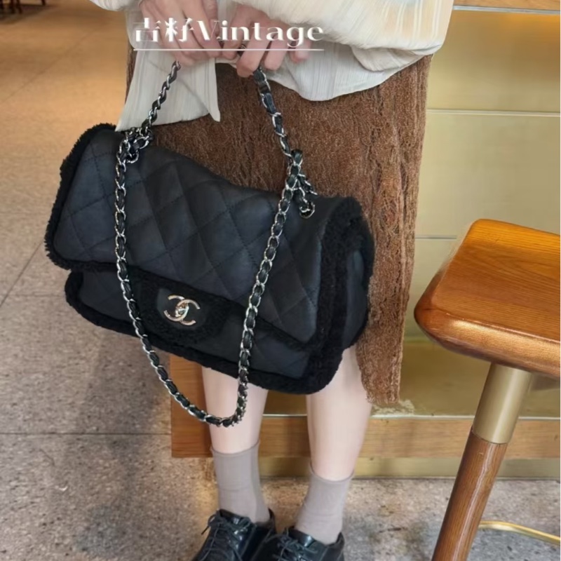 Chanel 黑銀羔羊毛🧸泰迪熊毛毛CF Black銀色雙鏈-8