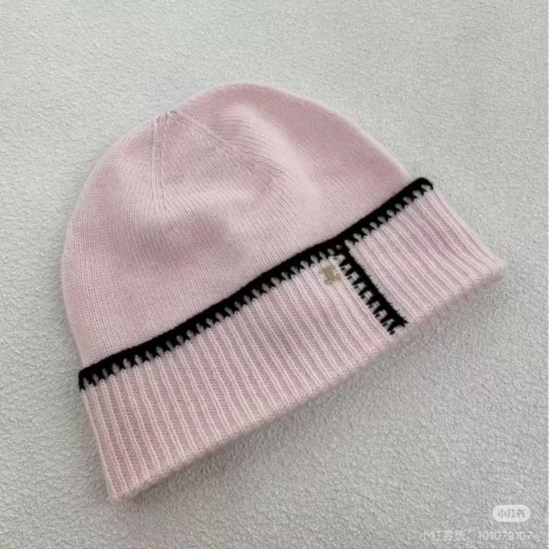 Chanel 全新 現貨 粉色 黑線 毛帽-0