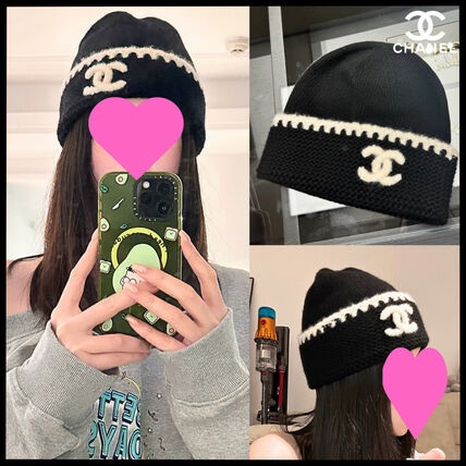 Chanel 全新 現貨 黑色 白線 毛帽-4