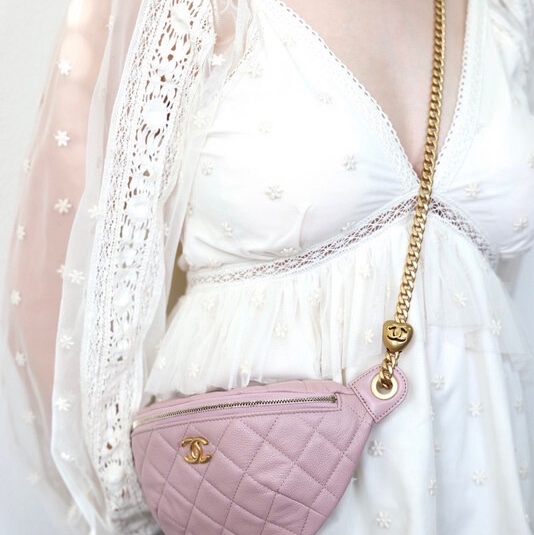 Chanel 香奈兒香芋紫愛心調節胸口包 腰包-2