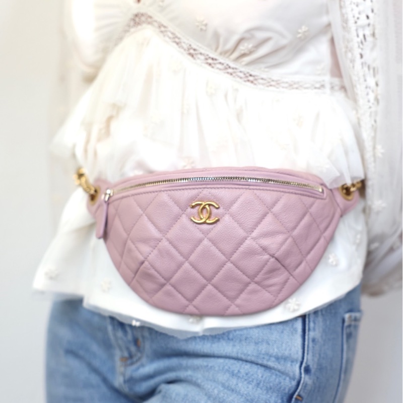 Chanel 香奈兒香芋紫愛心調節胸口包 腰包-3