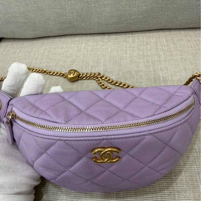 Chanel 香奈兒香芋紫愛心調節胸口包 腰包-8