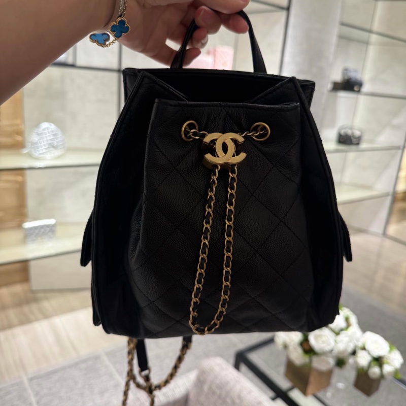 Chanel 全新 現貨 25 後背包 荔枝牛皮 黑金 小號-0