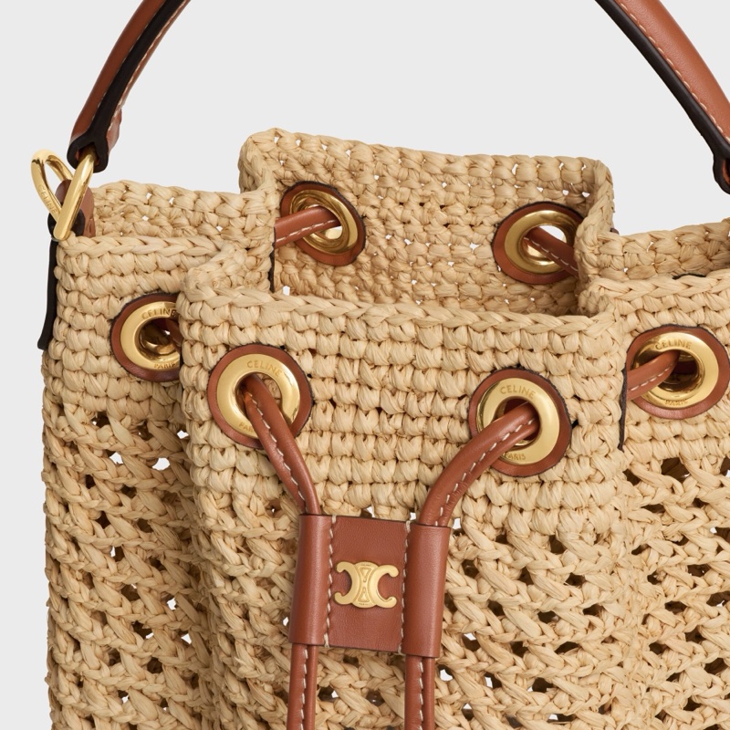 Celine 女士 TEEN CLARA 拉菲草和小牛皮單肩包均碼碼16cm*19cm*16cm-1