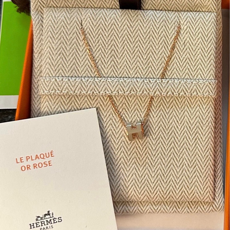 HERMES mini POP H 項鍊栗子色（奶茶色）+玫瑰金-0