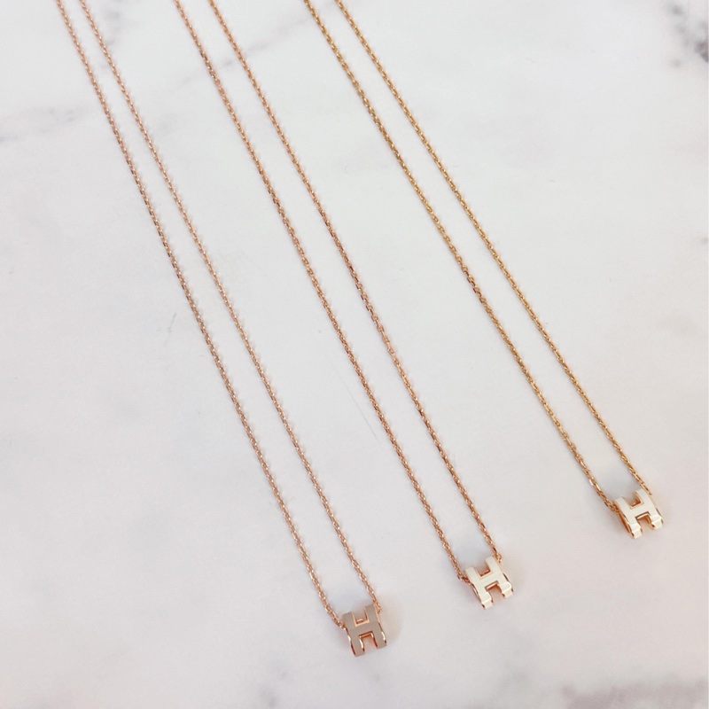 HERMES mini POP H 項鍊栗子色（奶茶色）+玫瑰金-1