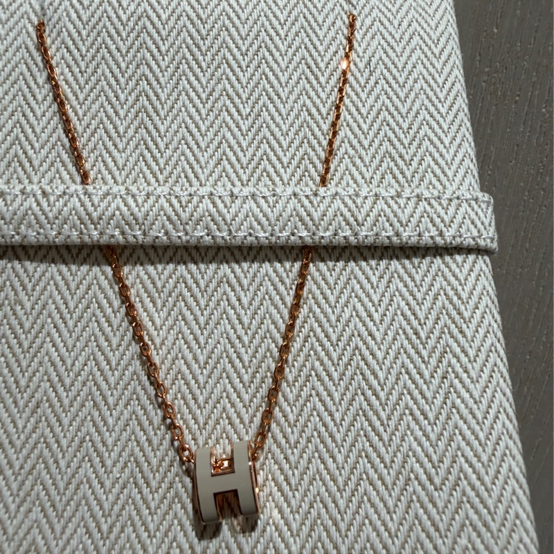 HERMES mini POP H 項鍊栗子色（奶茶色）+玫瑰金-2