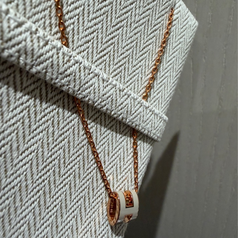 HERMES mini POP H 項鍊栗子色（奶茶色）+玫瑰金-3