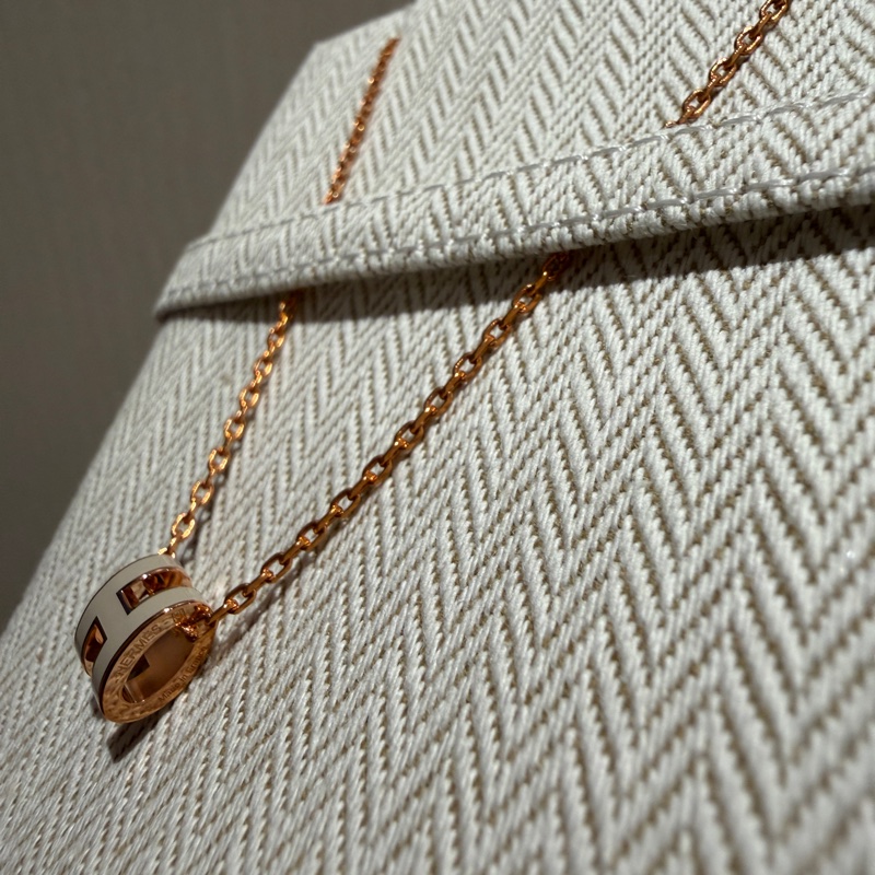 HERMES mini POP H 項鍊栗子色（奶茶色）+玫瑰金-4