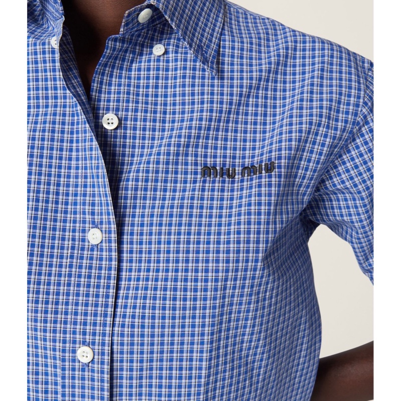 Miu Miu 女士 徽標格紋襯衫IT-36 IT-38 IT-40 IT-42 IT-44碼-4