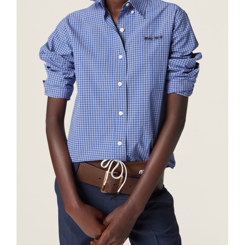 Miu Miu 女士 徽標格紋襯衫IT-36 IT-38 IT-40 IT-42 IT-44碼-5