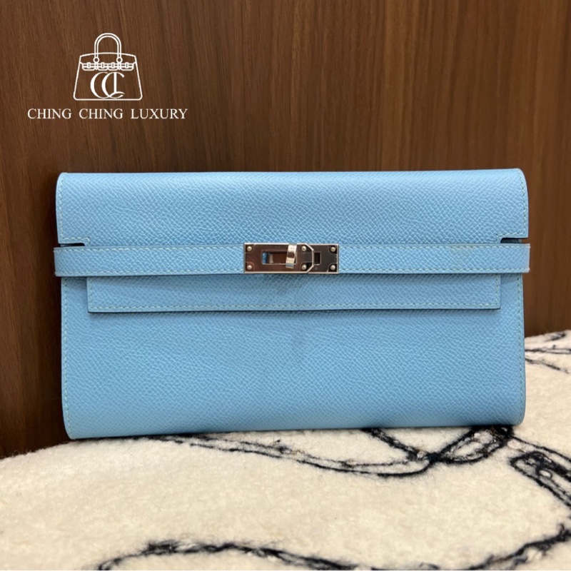 🌈Hermes🩵Kelly Wallet🩵糖果藍銀扣🌟99.5新閑置🌈Epsom皮🌟長銀包🌟愛馬仕🌟-0