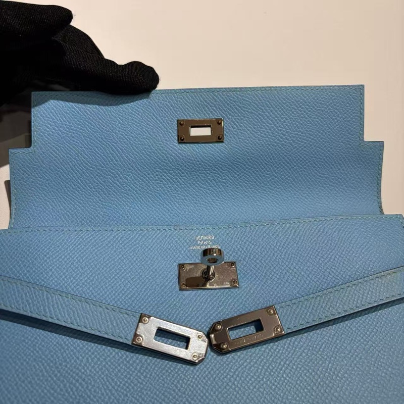 🌈Hermes🩵Kelly Wallet🩵糖果藍銀扣🌟99.5新閑置🌈Epsom皮🌟長銀包🌟愛馬仕🌟-1