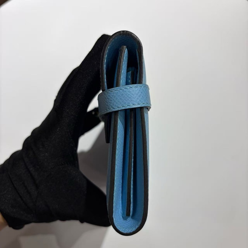 🌈Hermes🩵Kelly Wallet🩵糖果藍銀扣🌟99.5新閑置🌈Epsom皮🌟長銀包🌟愛馬仕🌟-4