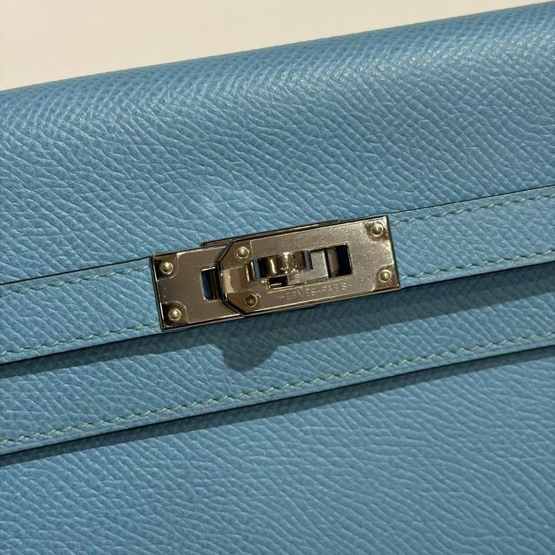🌈Hermes🩵Kelly Wallet🩵糖果藍銀扣🌟99.5新閑置🌈Epsom皮🌟長銀包🌟愛馬仕🌟-8