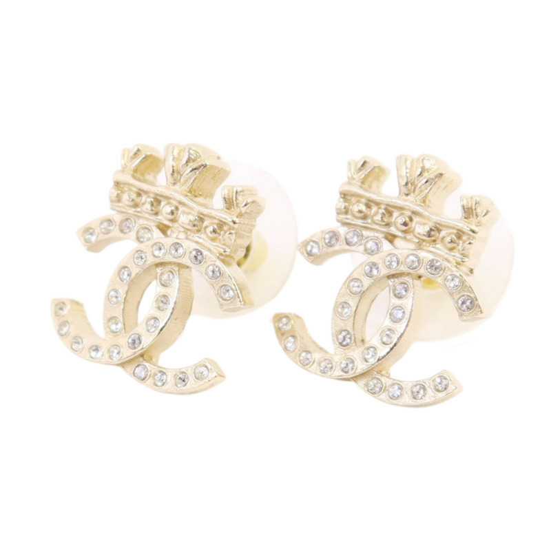 CHANEL 金屬/水鑽Earrings金扣耳環-1