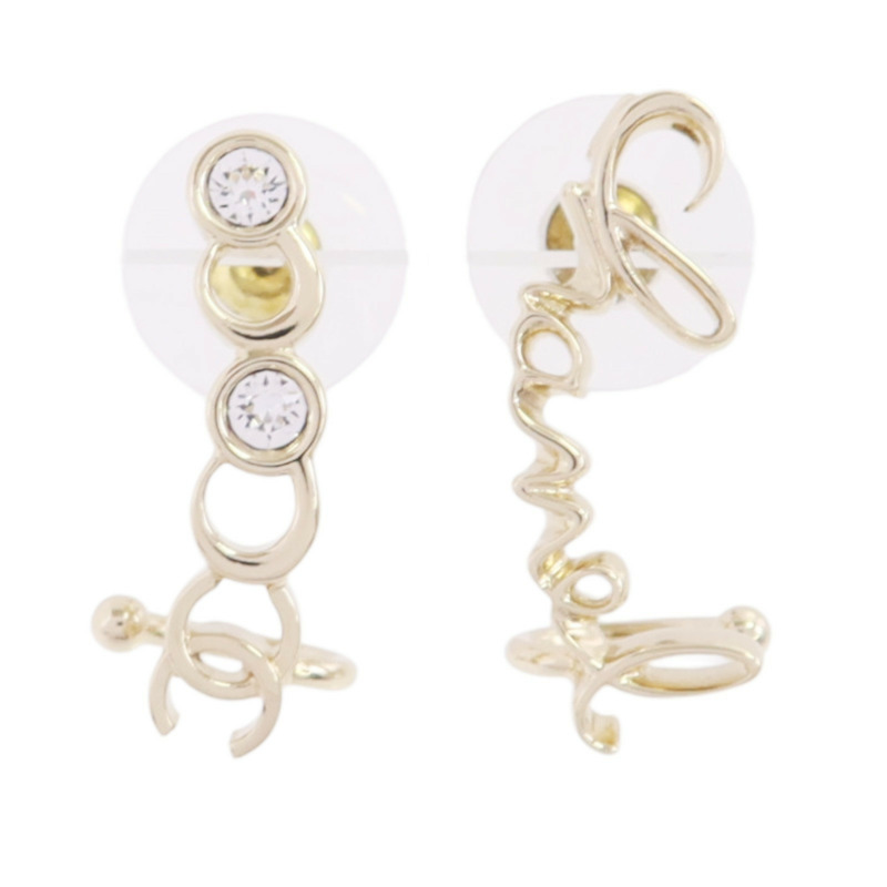 CHANEL 金屬/水鑽Coco Chanel Earrings金扣耳環-0