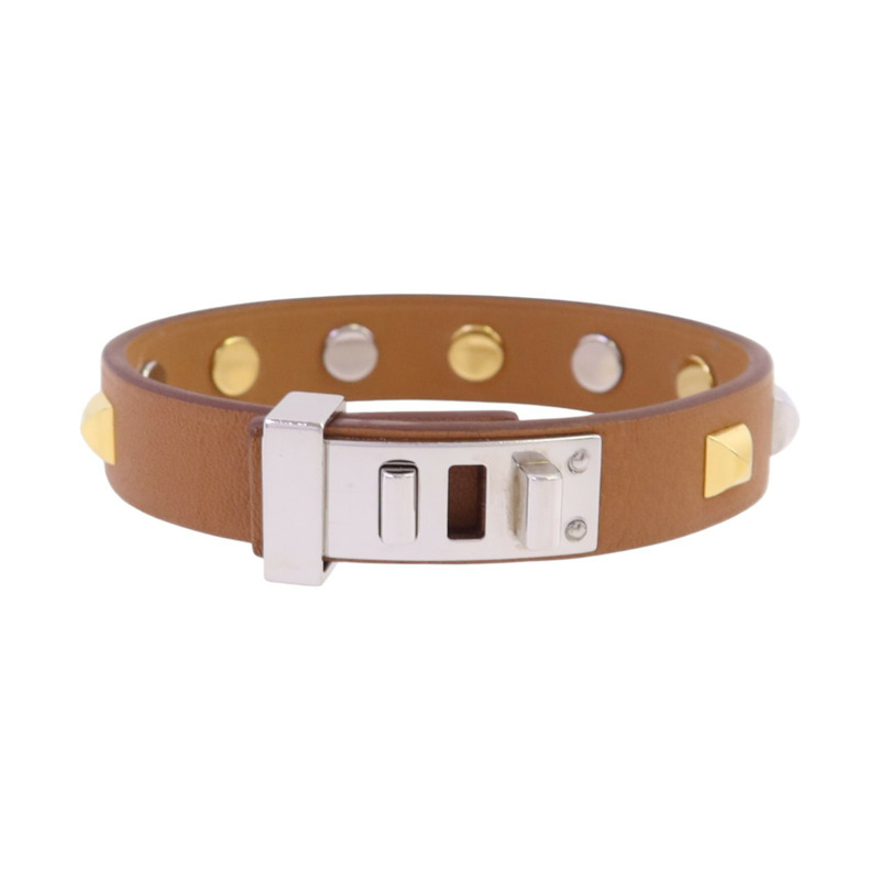 HERMES 牛皮皮革Mini Dog Round Coeur Bangle銀扣手鐲-0