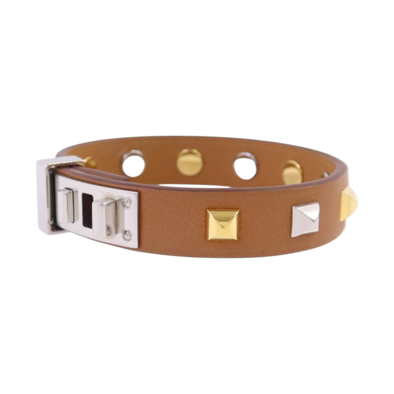 HERMES 牛皮皮革Mini Dog Round Coeur Bangle銀扣手鐲-1