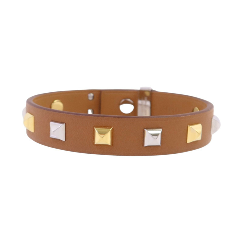 HERMES 牛皮皮革Mini Dog Round Coeur Bangle銀扣手鐲-2