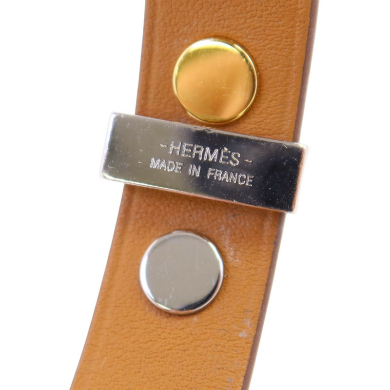 HERMES 牛皮皮革Mini Dog Round Coeur Bangle銀扣手鐲-8