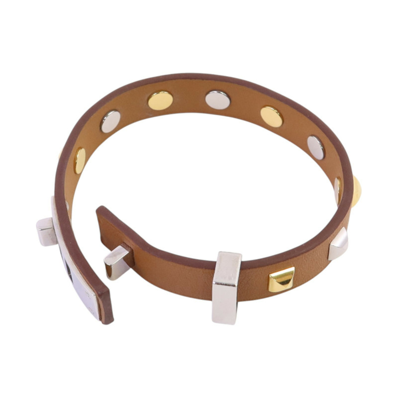 HERMES 牛皮皮革Mini Dog Round Coeur Bangle銀扣手鐲-10