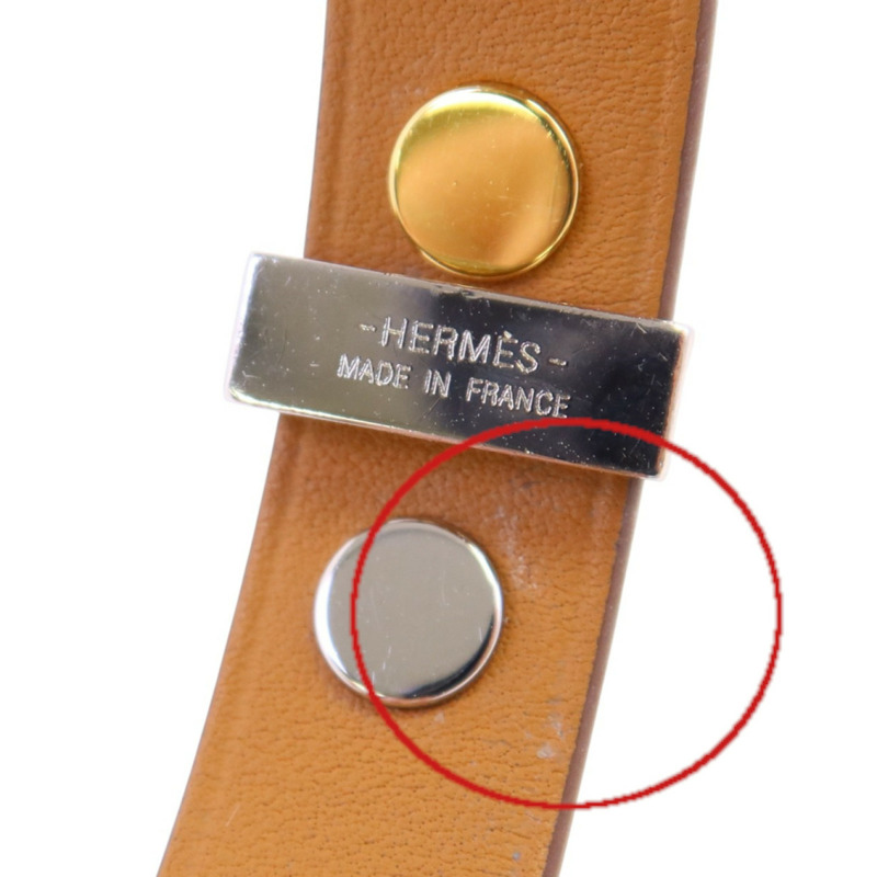 HERMES 牛皮皮革Mini Dog Round Coeur Bangle銀扣手鐲-11