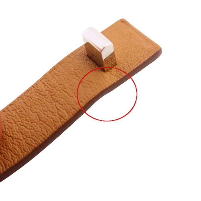 HERMES 牛皮皮革Mini Dog Round Coeur Bangle銀扣手鐲-12