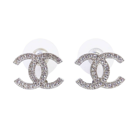 CHANEL 金屬/水鑽CC Earrings銀扣耳環