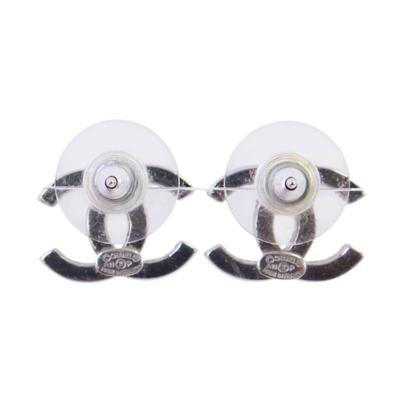 CHANEL 金屬/水鑽CC Earrings銀扣耳環-2