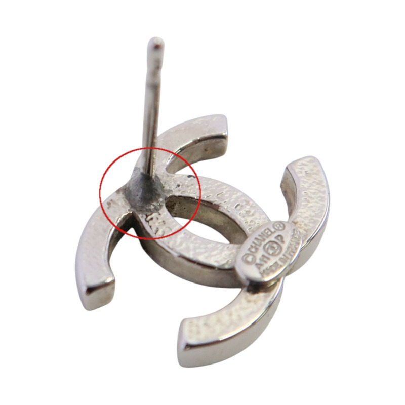 CHANEL 金屬/水鑽CC Earrings銀扣耳環-9