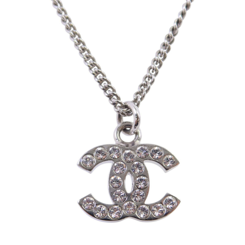 CHANEL 金屬/水鑽CC Necklace銀扣項鏈-1