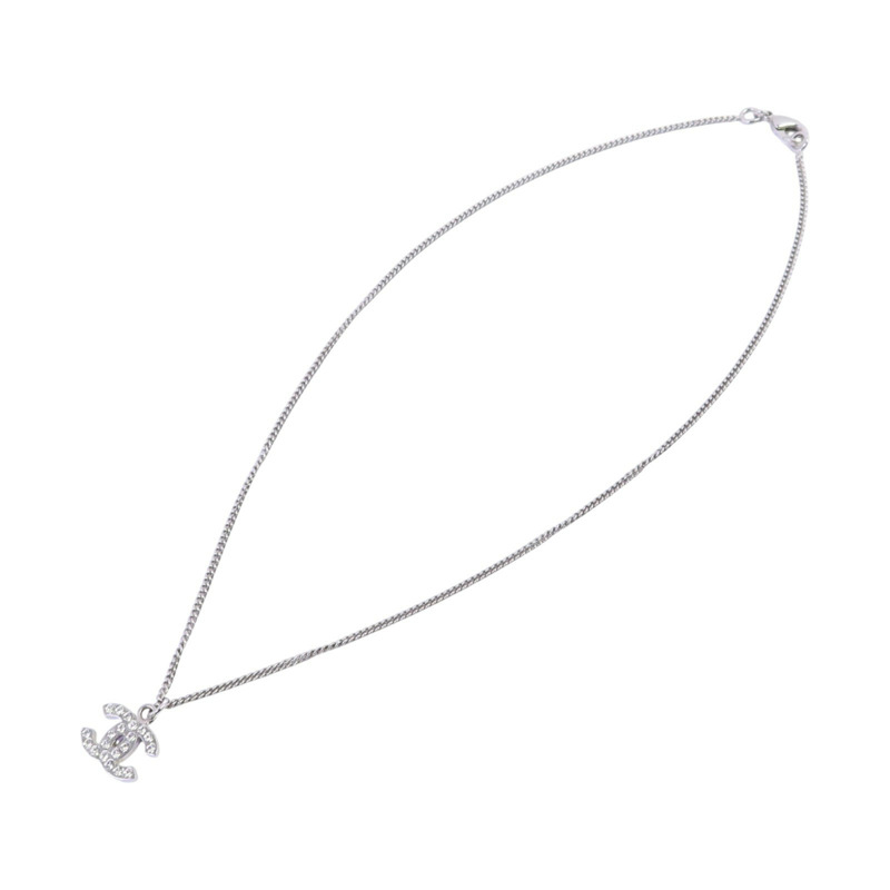 CHANEL 金屬/水鑽CC Necklace銀扣項鏈-2