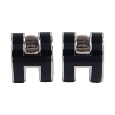 HERMES 金屬/琺瑯Mini Pop H Earrings銀扣耳環
